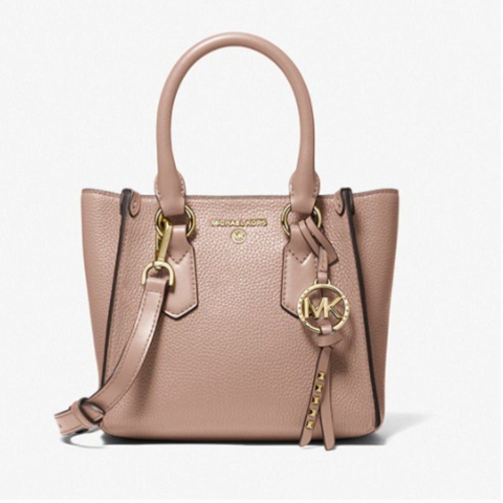 New MICHAEL KORS Kris Small Pebbled Leather Satchel Fawn// NWT Crossb…